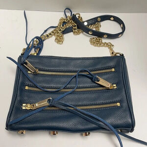Rebecca Minkoff navy and gold cross body bag
